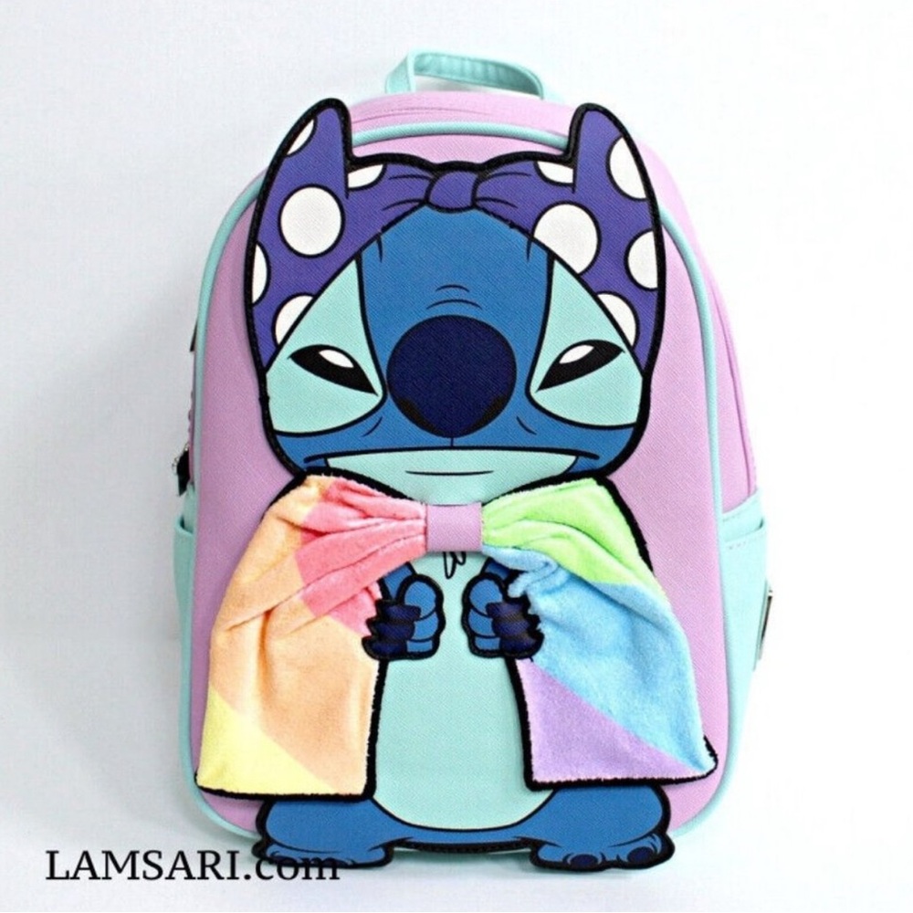 Rare Loungey Disney Lilo & Stitch Super Stitch with Rainbow Cape Mini Backpack